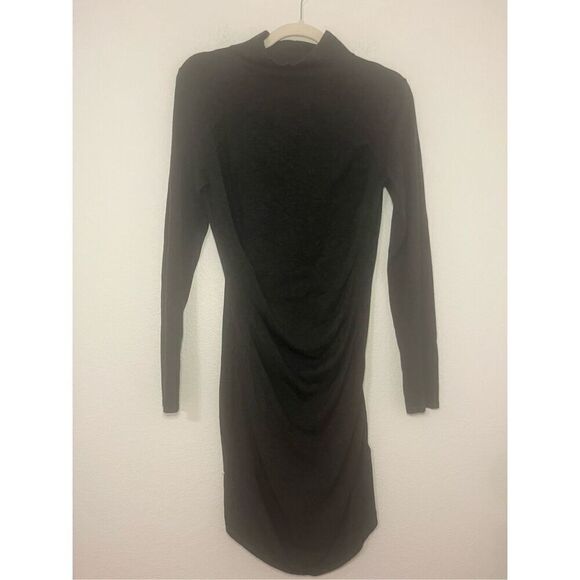 Express Long Sleeve Ruched Mock Neck Grey Dress - Picture 1 of 5